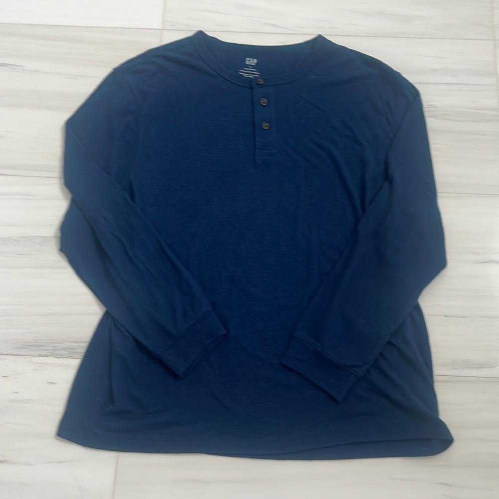 Gap Linen Blend Henley Long Sleeve Shirt